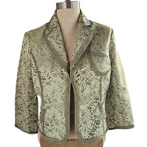THE LIMITED Satin Green & Gold Floral Brocade Cropped Jacket | SZ M